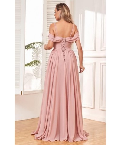 Off The Shoulder Bridesmaid Dresses with Pockets Ruched Chiffon Long Slit Formal Evening Gown Fuchsia $30.00 Dresses