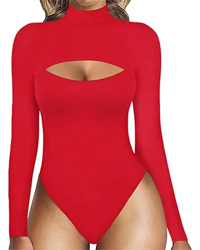 Women's Cutout Long Sleeve Bodysuit Neck Front T Shirt Waist Trainer Bodysuit Rd1 $14.00 Bodysuits