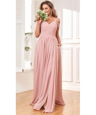 Off The Shoulder Bridesmaid Dresses with Pockets Ruched Chiffon Long Slit Formal Evening Gown Fuchsia $30.00 Dresses