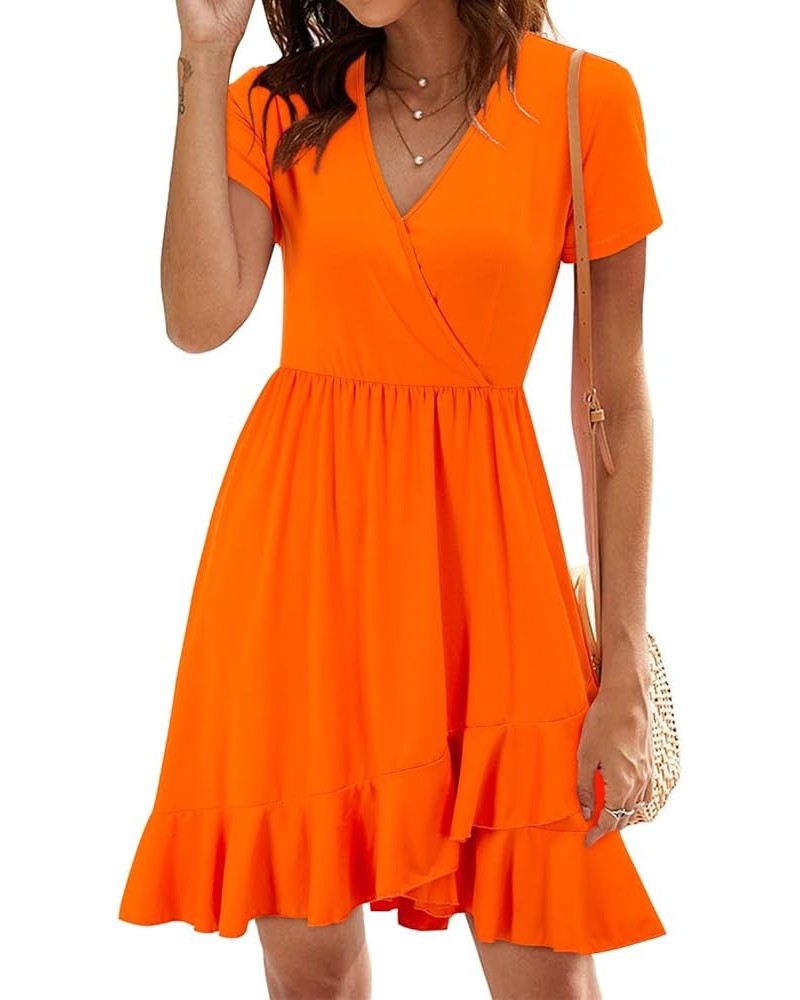 Womens Summer Floral Wrap V Neck Adjustable Spaghetti Casual Ruffle Dress Short Sleeve Short Sleeve-orange $15.50 Dresses