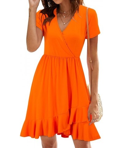 Womens Summer Floral Wrap V Neck Adjustable Spaghetti Casual Ruffle Dress Short Sleeve Short Sleeve-orange $15.50 Dresses