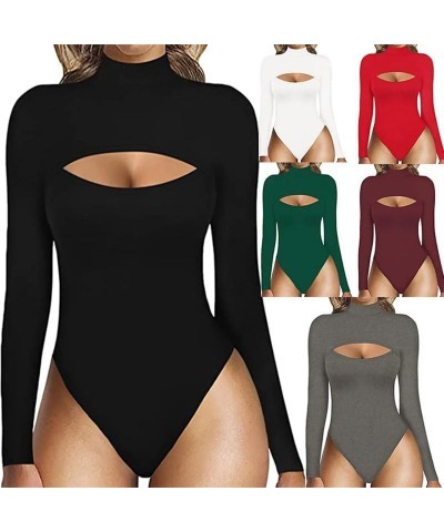 Women's Cutout Long Sleeve Bodysuit Neck Front T Shirt Waist Trainer Bodysuit Rd1 $14.00 Bodysuits