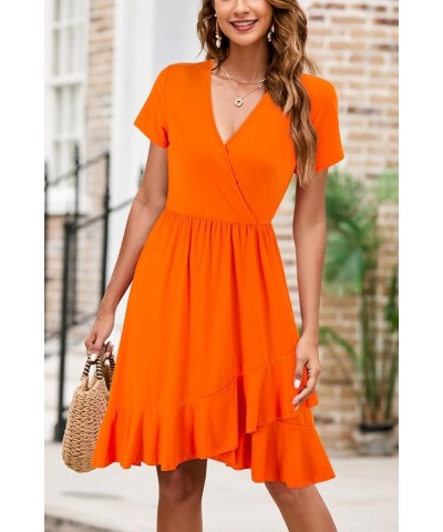 Womens Summer Floral Wrap V Neck Adjustable Spaghetti Casual Ruffle Dress Short Sleeve Short Sleeve-orange $15.50 Dresses