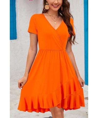 Womens Summer Floral Wrap V Neck Adjustable Spaghetti Casual Ruffle Dress Short Sleeve Short Sleeve-orange $15.50 Dresses