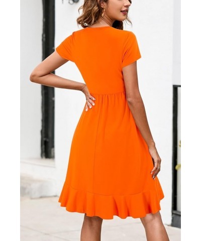 Womens Summer Floral Wrap V Neck Adjustable Spaghetti Casual Ruffle Dress Short Sleeve Short Sleeve-orange $15.50 Dresses