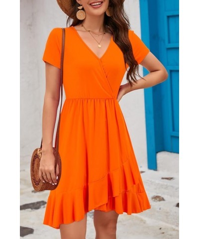 Womens Summer Floral Wrap V Neck Adjustable Spaghetti Casual Ruffle Dress Short Sleeve Short Sleeve-orange $15.50 Dresses