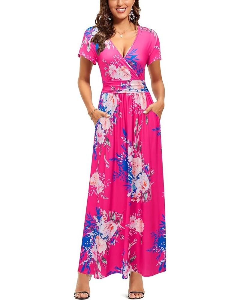 Womens' V-Neck Pattern Pocket Maxi Long Dress Floral-40 $17.48 Dresses