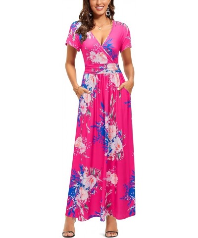 Womens' V-Neck Pattern Pocket Maxi Long Dress Floral-40 $17.48 Dresses