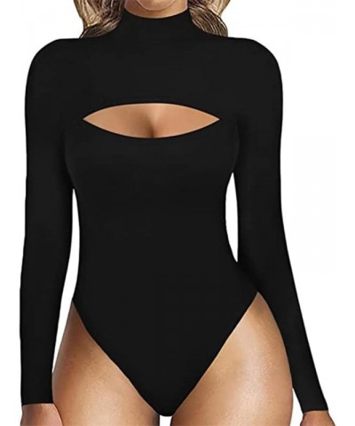 Women's Cutout Long Sleeve Bodysuit Neck Front T Shirt Waist Trainer Bodysuit Rd1 $14.00 Bodysuits