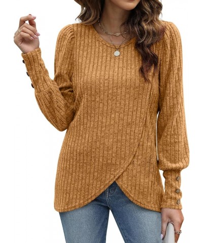 Lightweight Puffy Lantern Sleeve Tunic Tops Pullover Sweaters for Women Casual Tulip Hem J-yellow $18.01 Tops