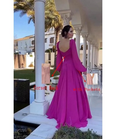 Long Sleeve Bridesmaid Dress for Women A-Line Chiffon Square Neck Formal Party Gown with Pockets Mint Green $23.65 Dresses