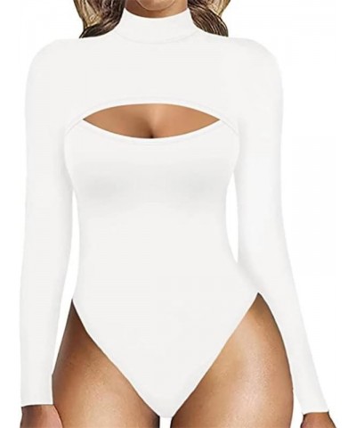 Women's Cutout Long Sleeve Bodysuit Neck Front T Shirt Waist Trainer Bodysuit Rd1 $14.00 Bodysuits