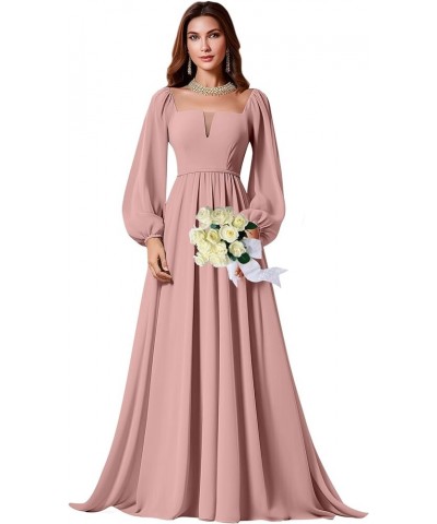 Long Sleeve Bridesmaid Dress for Women A-Line Chiffon Square Neck Formal Party Gown with Pockets Mint Green $23.65 Dresses