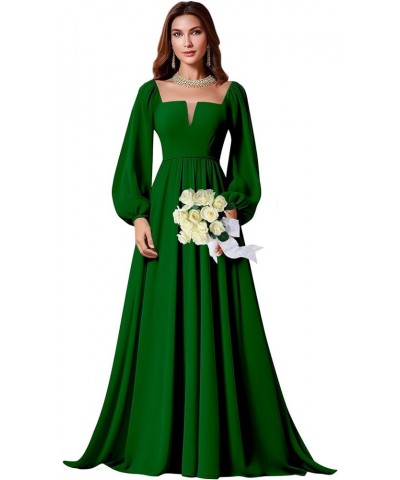 Long Sleeve Bridesmaid Dress for Women A-Line Chiffon Square Neck Formal Party Gown with Pockets Mint Green $23.65 Dresses