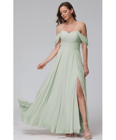 Off Shoulder Bridesmaid Dresses for Women Long Pleat Chiffon Aline Formal Party Dress with Slit LOY103 Teal Blue $26.10 Dresses