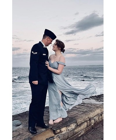 Off Shoulder Bridesmaid Dresses for Women Long Pleat Chiffon Aline Formal Party Dress with Slit LOY103 Teal Blue $26.10 Dresses