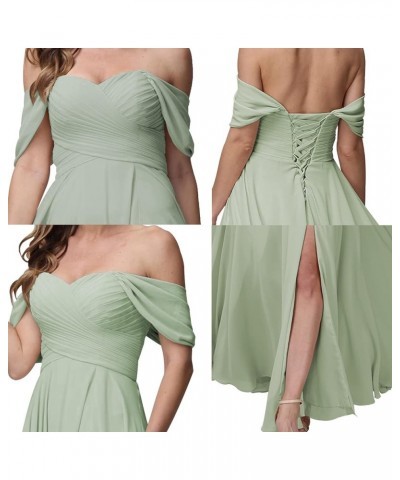 Off Shoulder Bridesmaid Dresses for Women Long Pleat Chiffon Aline Formal Party Dress with Slit LOY103 Teal Blue $26.10 Dresses