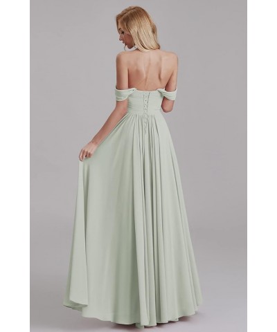 Off Shoulder Bridesmaid Dresses for Women Long Pleat Chiffon Aline Formal Party Dress with Slit LOY103 Teal Blue $26.10 Dresses