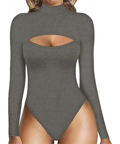 Women's Cutout Long Sleeve Bodysuit Neck Front T Shirt Waist Trainer Bodysuit Rd1 $14.00 Bodysuits