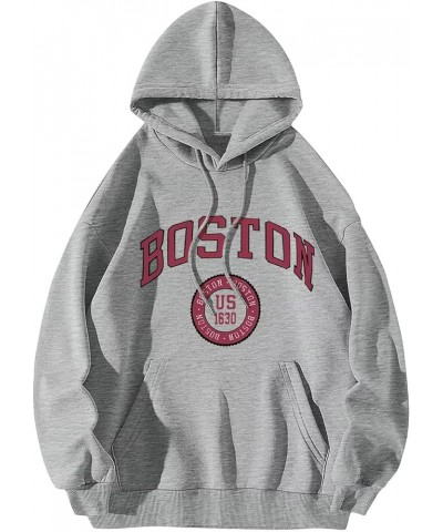 Letter Graphic Print Hoodies for Women Oversized Long Sleeve Casual Drawstring Fall Pullover Sweatshirt Tops N Boston Grey $1...