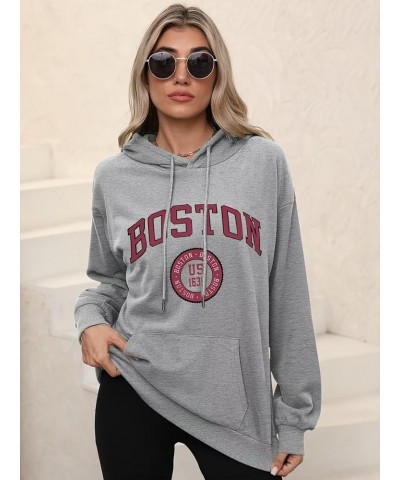 Letter Graphic Print Hoodies for Women Oversized Long Sleeve Casual Drawstring Fall Pullover Sweatshirt Tops N Boston Grey $1...