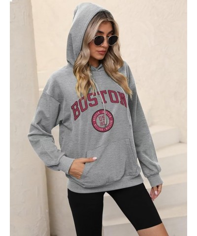 Letter Graphic Print Hoodies for Women Oversized Long Sleeve Casual Drawstring Fall Pullover Sweatshirt Tops N Boston Grey $1...