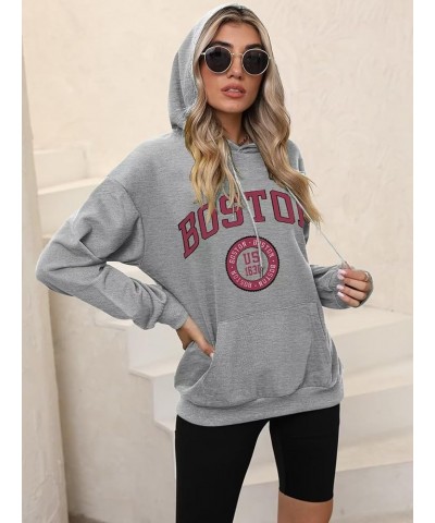 Letter Graphic Print Hoodies for Women Oversized Long Sleeve Casual Drawstring Fall Pullover Sweatshirt Tops N Boston Grey $1...