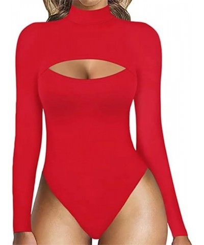 Women's Cutout Long Sleeve Bodysuit Neck Front T Shirt Waist Trainer Bodysuit Rd1 $14.00 Bodysuits