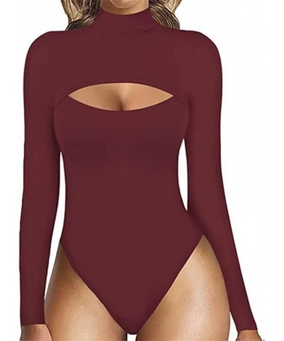 Women's Cutout Long Sleeve Bodysuit Neck Front T Shirt Waist Trainer Bodysuit Rd1 $14.00 Bodysuits