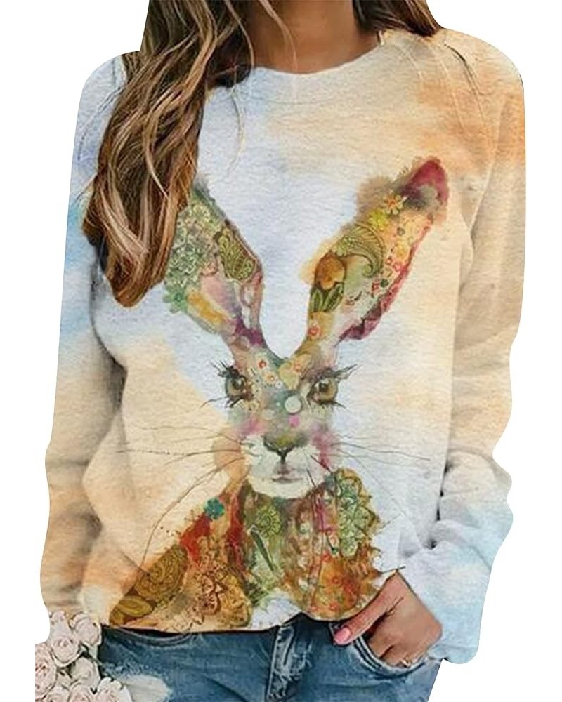 Women Easter Days Bunny Printed Sweatshirt Long Sleeve Crewneck Oversized Pullover Orange $11.25 Hoodies & Sweatshirts