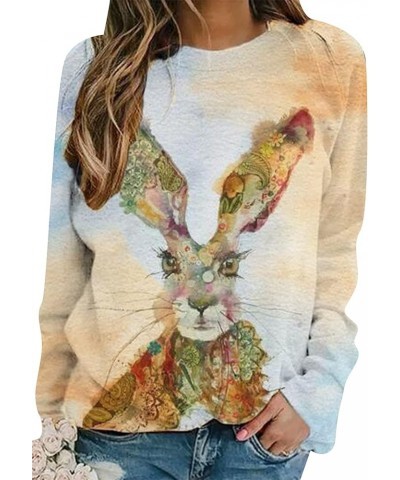 Women Easter Days Bunny Printed Sweatshirt Long Sleeve Crewneck Oversized Pullover Orange $11.25 Hoodies & Sweatshirts