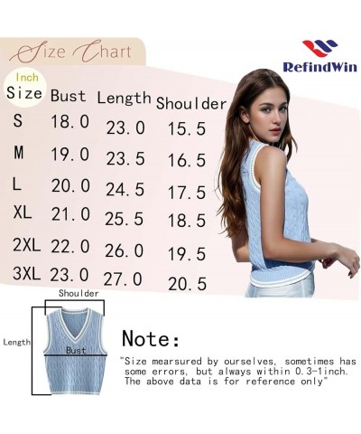 Womens V Neck Sweater Vest School Uniform Vest Striped Cable Knit Sleeveless Sweater Tops C Blue $13.33 Sweaters