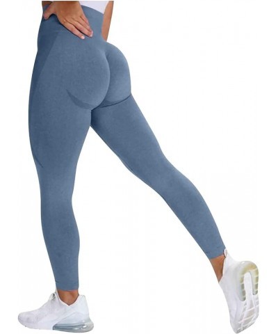 High Waisted Compression Leggings for Women with Pockets Solid Gym Workout Leggings Stretch Tummy Control Yoga Pants H05 Blue...