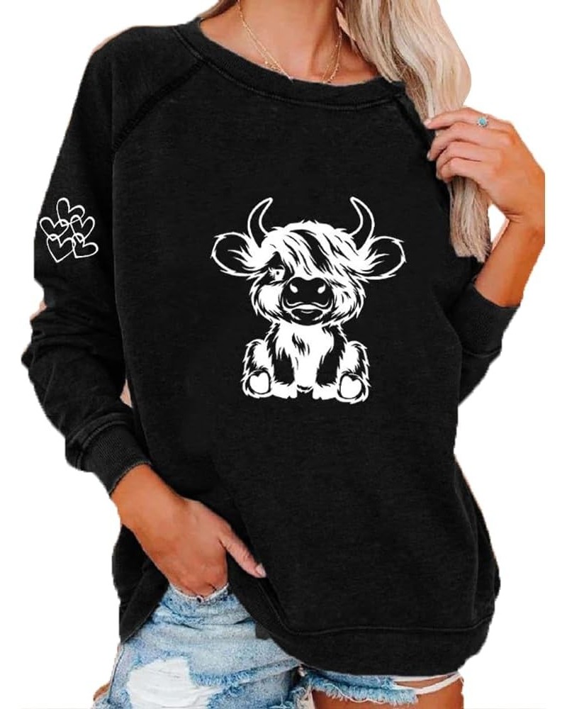 Highland Cow Sweatshirts for Women Cowgirl Highland Cow Hoodie Funny Cow Shirt Black $12.56 Hoodies & Sweatshirts