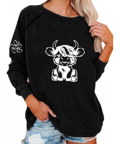 Highland Cow Sweatshirts for Women Cowgirl Highland Cow Hoodie Funny Cow Shirt Black $12.56 Hoodies & Sweatshirts