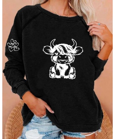 Highland Cow Sweatshirts for Women Cowgirl Highland Cow Hoodie Funny Cow Shirt Black $12.56 Hoodies & Sweatshirts