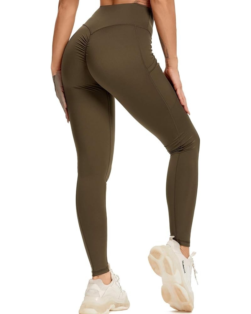 Women Scrunch Butt Leggings High Waisted Ruched Yoga Pants Workout Butt Lifting 1 Side Pocket Dark Green(upgrade Fabric) $13....