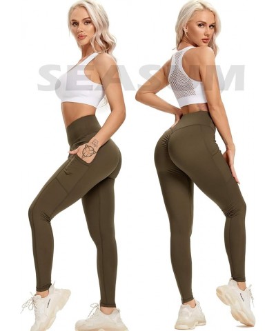 Women Scrunch Butt Leggings High Waisted Ruched Yoga Pants Workout Butt Lifting 1 Side Pocket Dark Green(upgrade Fabric) $13....