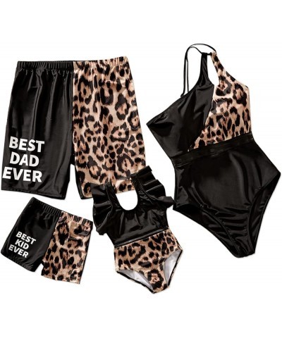 Family Matching Swimsuits Mommy and Me One Shoulder Cutout Colorblock Bathing Suits One Piece Swimwear Sets Girl Black&leopar...