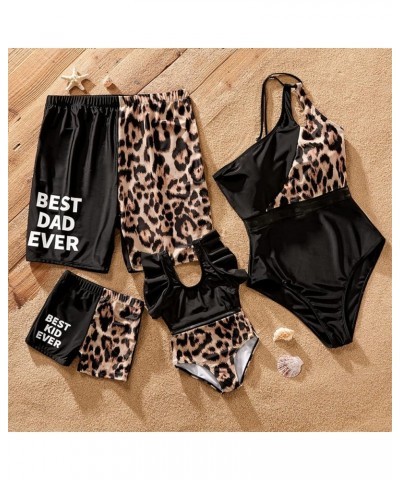 Family Matching Swimsuits Mommy and Me One Shoulder Cutout Colorblock Bathing Suits One Piece Swimwear Sets Girl Black&leopar...