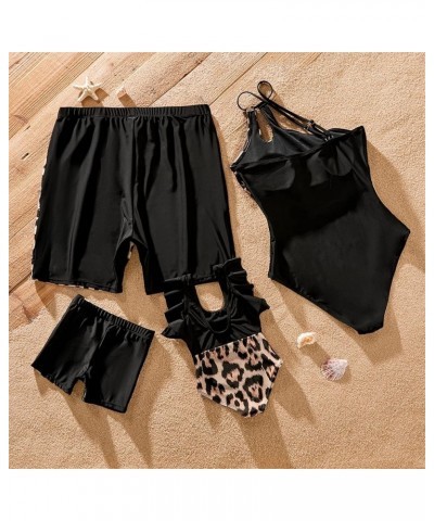 Family Matching Swimsuits Mommy and Me One Shoulder Cutout Colorblock Bathing Suits One Piece Swimwear Sets Girl Black&leopar...