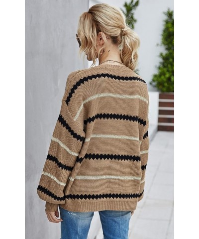 Womens Sweater Pullover Casual Long Sleeve Crewneck Color Block Pullover Knit Sweater for Women B-brown $18.45 Sweaters