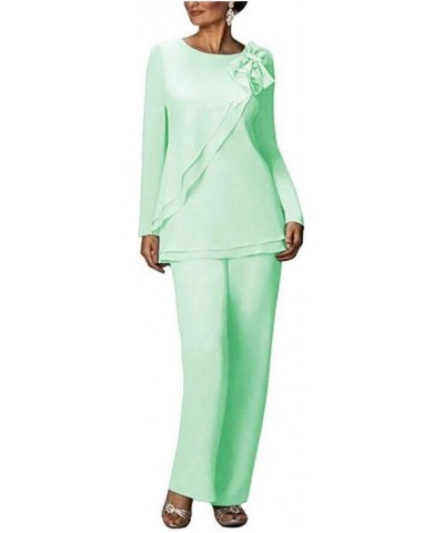 Plus Size Chiffon Mother of The Bride Pants Suits 2 PC Women Outfits Wedding Pants Sets Prom Party Wear Mint $33.14 Suits