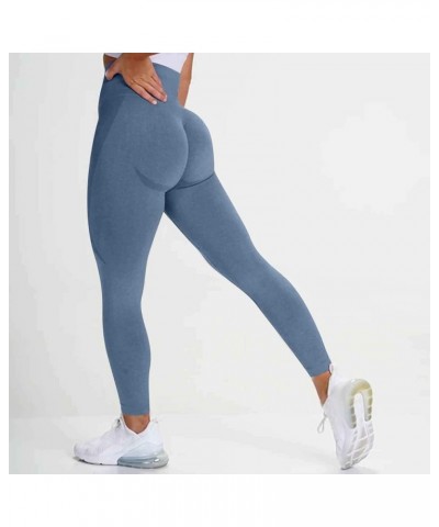 High Waisted Compression Leggings for Women with Pockets Solid Gym Workout Leggings Stretch Tummy Control Yoga Pants H05 Blue...