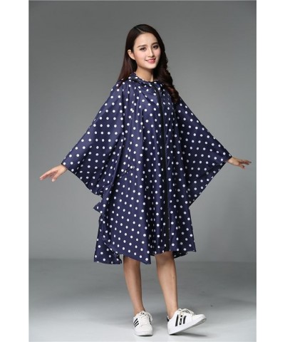 Womens Rain Poncho Stylish Polyester Waterproof Raincoat Free Size with Hood Zipper Various Colors Styles A Deep Blue Polka D...