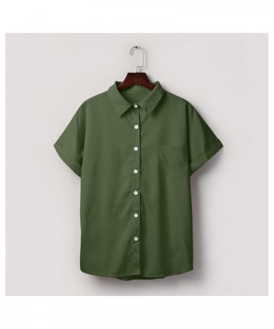 Women's Summer Vintage Business Button Down Shirt V-Neck Blouse Short Sleeve Office Top Cute Tunic Basic Tees Ea-army Green $...