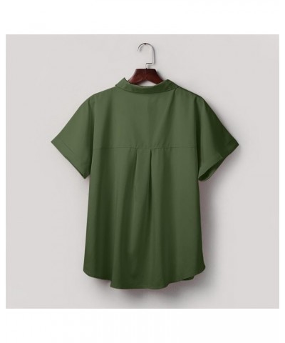 Women's Summer Vintage Business Button Down Shirt V-Neck Blouse Short Sleeve Office Top Cute Tunic Basic Tees Ea-army Green $...