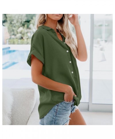 Women's Summer Vintage Business Button Down Shirt V-Neck Blouse Short Sleeve Office Top Cute Tunic Basic Tees Ea-army Green $...