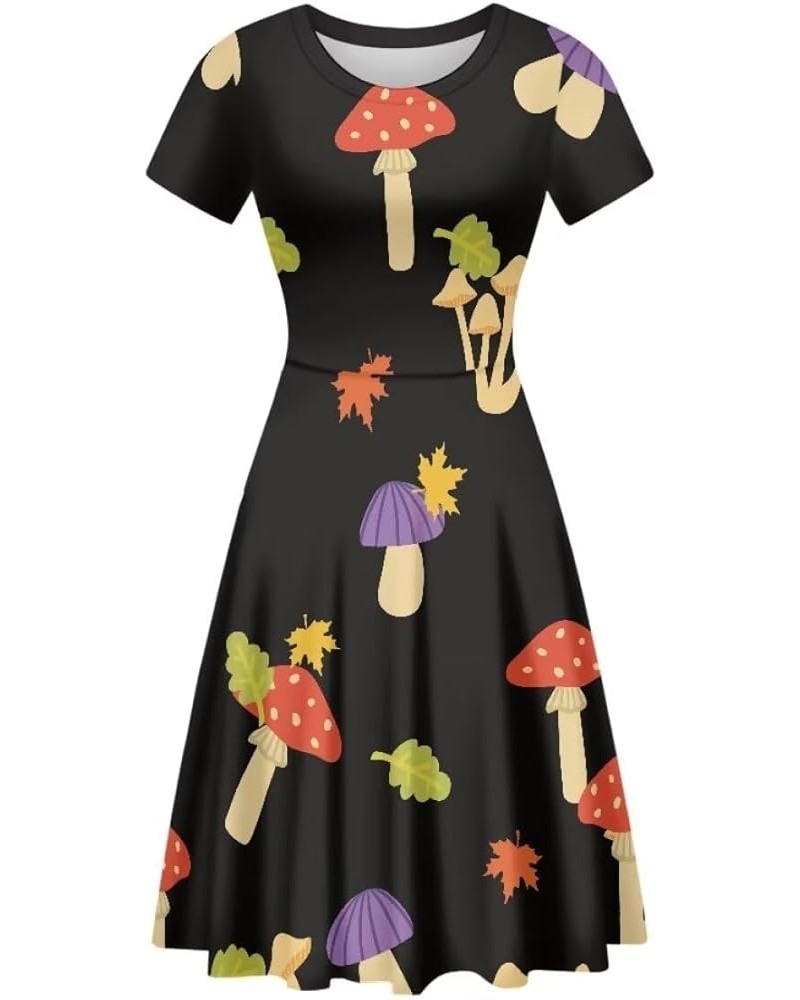 A Line Wedding Guest Dresses for Women with Sleeves Party Elegant Casual Dresses Cute Mushroom Print $10.08 Dresses