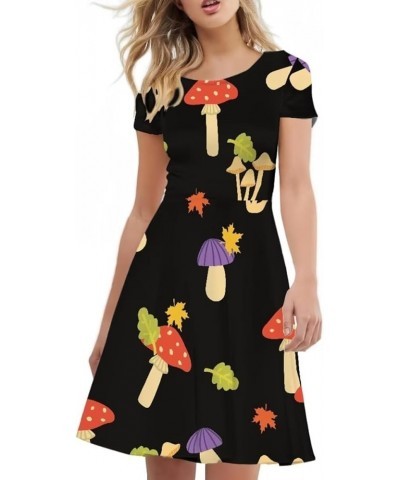 A Line Wedding Guest Dresses for Women with Sleeves Party Elegant Casual Dresses Cute Mushroom Print $10.08 Dresses